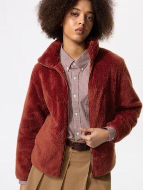 UNIQLO Fluffy Soft Yarn Fleece Full Zip Jacket Red 479611 Women’s XL